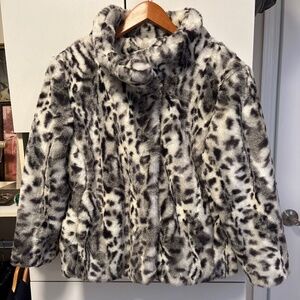 Ladies retro faux fur animal print coat